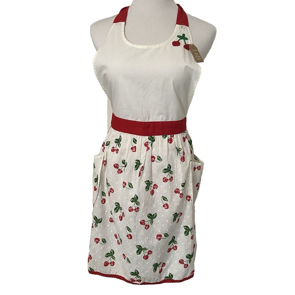 Sur La Table Vintage Cherry Kitchen Apron Pockets Pin Up